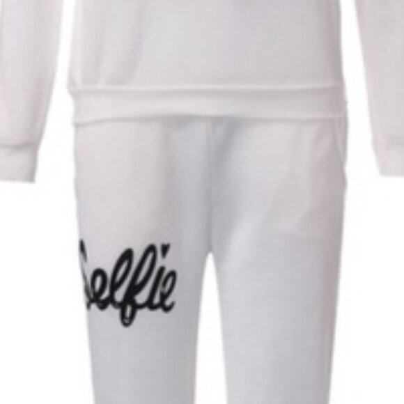 White Fleece SELFIE Sweatpants & Top Set Sweatshirt & Pants Set Bundle Lot - Picture 3 of 7